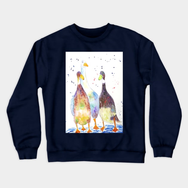 Three Proud Indian Runner Ducks Crewneck Sweatshirt by Casimirasquirkyart